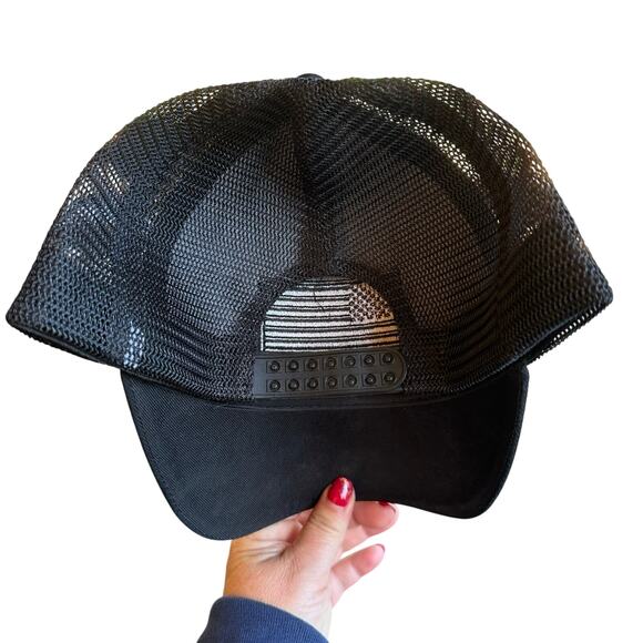 American Flag Hat Mesh Back Ball Cap Dad Retro 5 Panel Black Out Patriotic Y2K - Picture 2 of 4